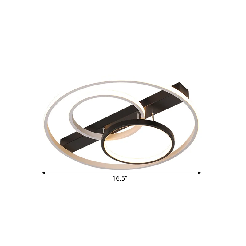 16,5"/20,5" breed 3-rings plafondinbouw modern metaal zwart en wit LED semi-inbouwmontage warm/wit licht Clearhalo