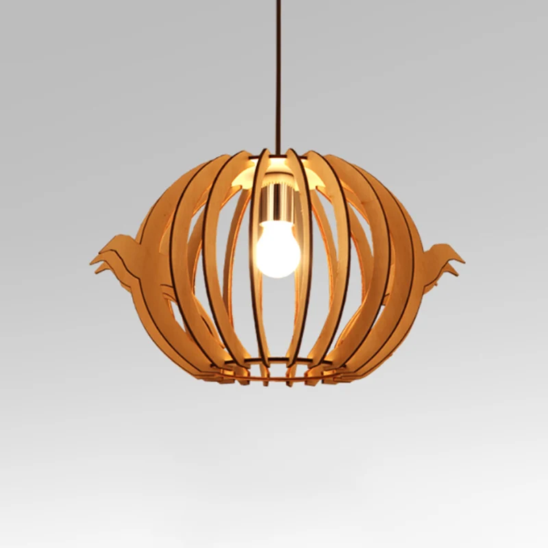 16,5"/20,5" W Houten Vogelkooi Hanglamp Nordic 1-lichts hangend plafondlamp boven eettafel Clearhalo