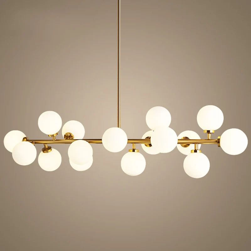 16-lichts moderne gouden eiland-hanglamp bolvormige glazen eiland-plafondlamp voor woonkamer Clearhalo