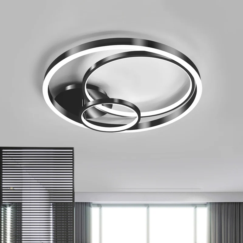 18"/21,5" brede ringen semi-flush hedendaagse metallic LED zwarte flush plafondlamp voor slaapkamer (de aanpassing duurt 7...