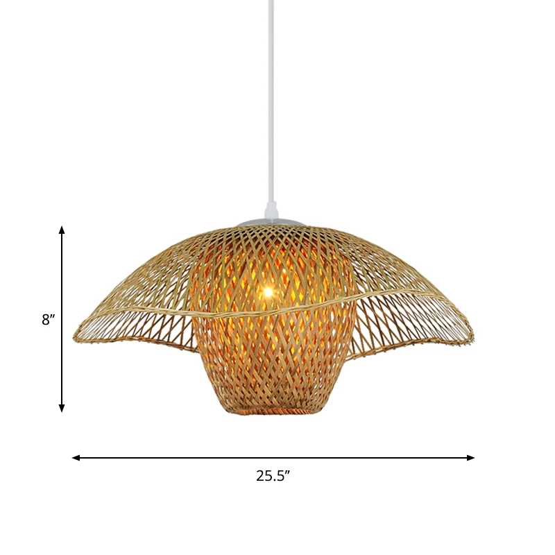 18"/21,5"/25,5" brede hoed ophanging hanger retro bamboe 1 lamp hout hangende lichtset voor tearoom Clearhalo
