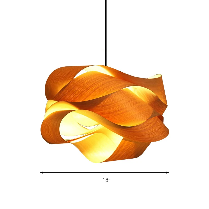 18"/23,5" brede gedraaide hanglamp eigentijds houten 1-lichts woonkamer hanglamp beige Clearhalo