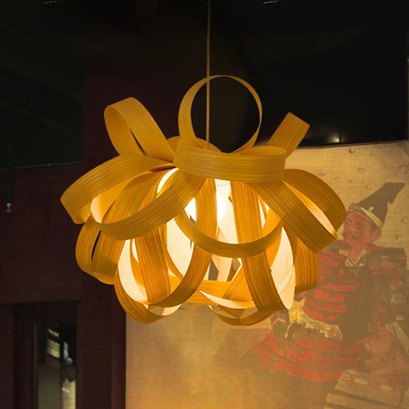 18"/23,5" brede gedraaide hanglamp eigentijds houten 1-lichts woonkamer hanglamp beige Clearhalo