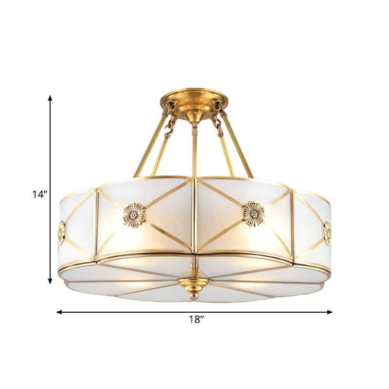 18"/23,5" brede trommel semi-inbouw traditioneel wit glas messing 4/6 lampen plafondmontage kroonluchter Clearhalo