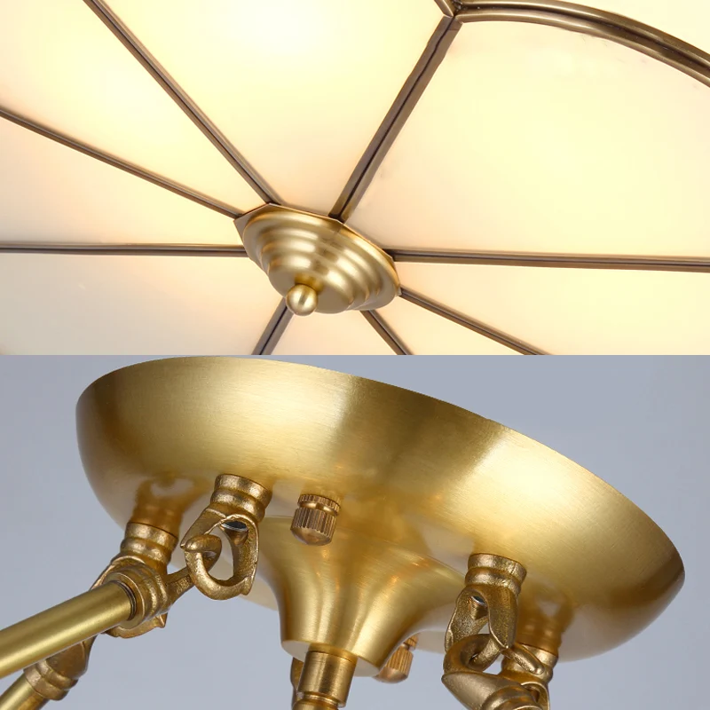 18"/23,5" brede trommel semi-inbouw traditioneel wit glas messing 4/6 lampen plafondmontage kroonluchter Clearhalo