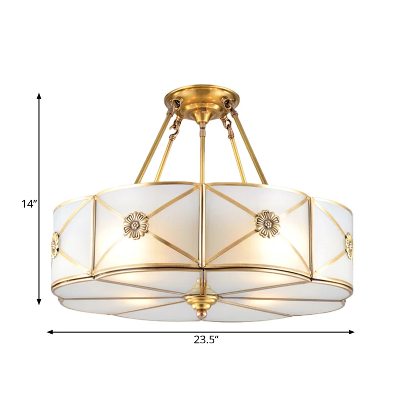 18"/23,5" brede trommel semi-inbouw traditioneel wit glas messing 4/6 lampen plafondmontage kroonluchter Clearhalo