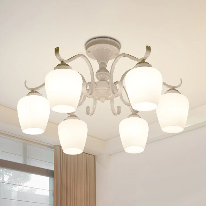18,5"/24,5" W witte 6-lichts plafondlamp platteland opaline glazen kegel semi-inbouw kroonluchter Clearhalo
