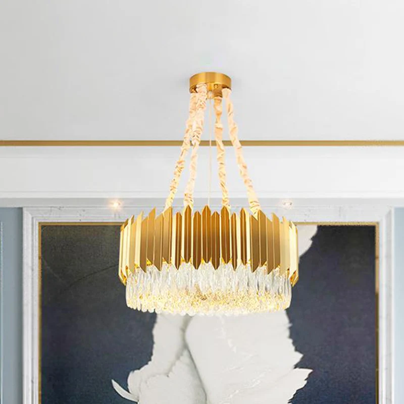 19,5 "/23,5" brede gouden ronde kroonluchterlamp postmoderne 6/10 hoofden kristallen blok hangende plafondlamp Clearhalo