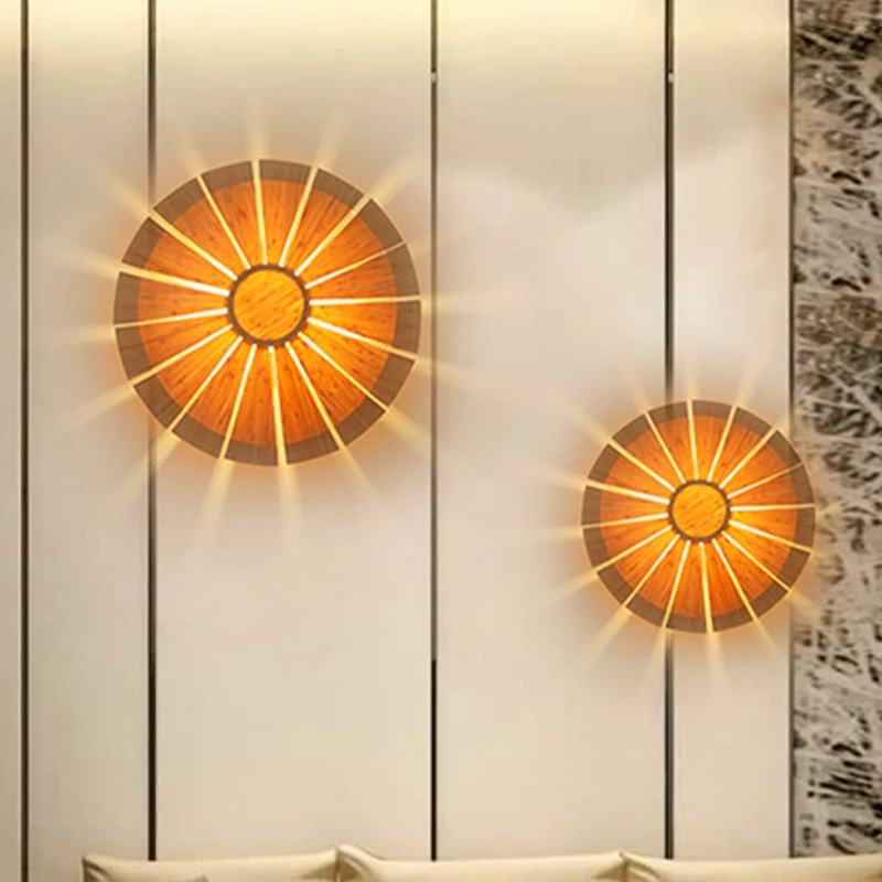 19.5 "/23.5" Dia Ronde Wandkandelaar Verlichting Moderne Stijl Houtfineer 1 Licht Woonkamer Wandlamp Clearhalo