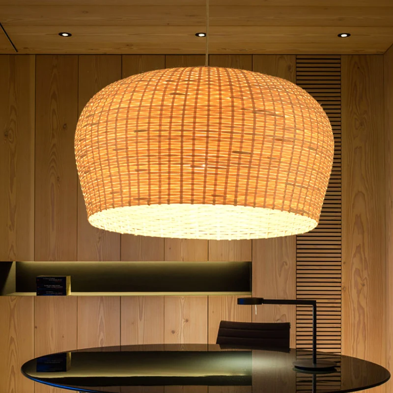12 "/19,5" brede koepel geweven bamboe plafond hanglamp Aziatisch enkel licht beige hanglamp voor restaurant eetkamer Clea...