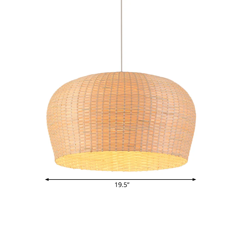 12 "/19,5" brede koepel geweven bamboe plafond hanglamp Aziatisch enkel licht beige hanglamp voor restaurant eetkamer Clea...