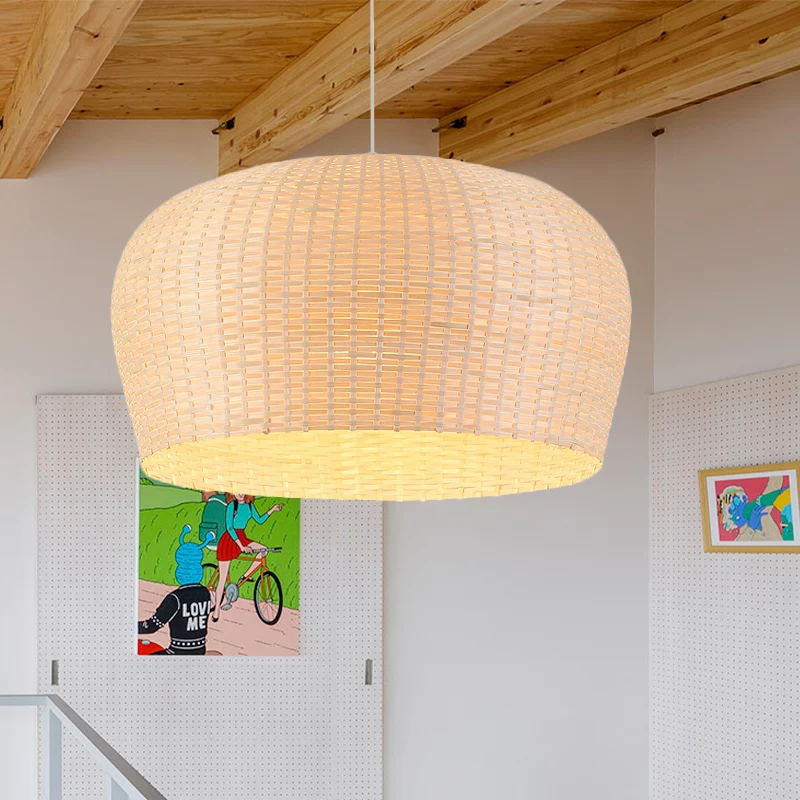 12 "/19,5" brede koepel geweven bamboe plafond hanglamp Aziatisch enkel licht beige hanglamp voor restaurant eetkamer Clea...