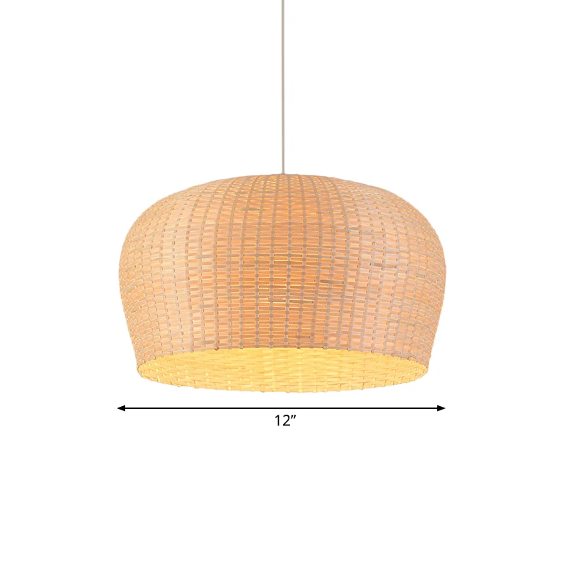 12 "/19,5" brede koepel geweven bamboe plafond hanglamp Aziatisch enkel licht beige hanglamp voor restaurant eetkamer Clea...