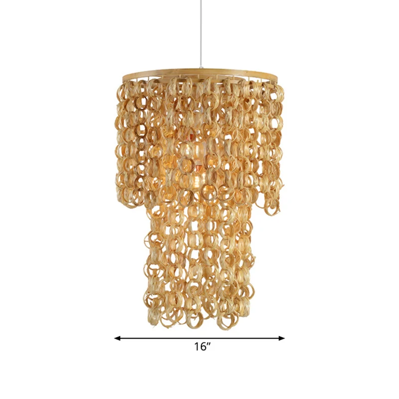 16 "/19,5" Brede Kwastje Bamboe Drop Hanger Chinese Enkel Licht Beige Hanglamp voor Dinging Room Restaurant Clearhalo