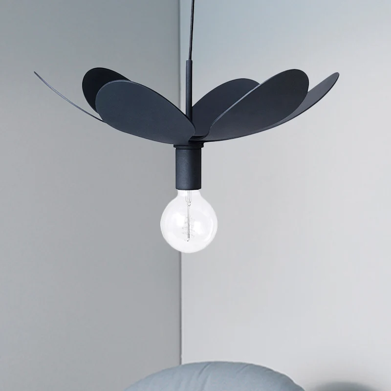 12 "/19,5" brede minimale plafondlamp met bloem metalen kap 1 licht zwart/wit hanglamp voor woonkamer Clearhalo