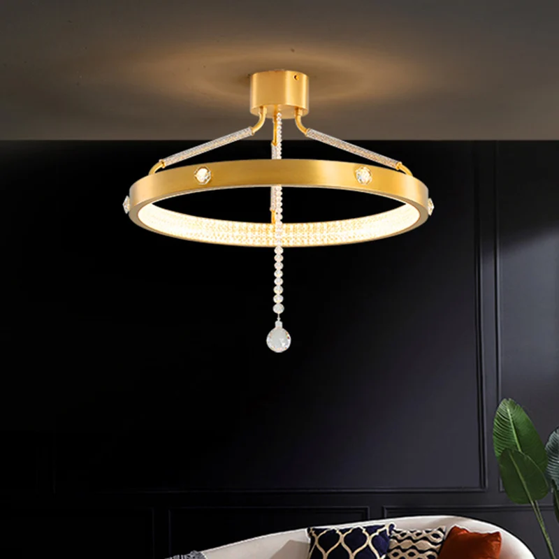 19,5"/15,5" brede LED semi-inbouw hedendaagse ring metalen plafondverlichting goud met kristallen streng Clearhalo
