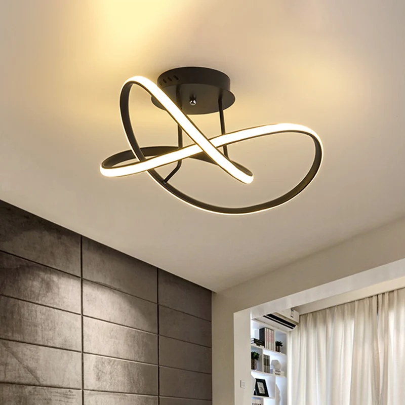 19,5"/23,5" W acryl Swirl Wave plafondmontage minimale LED zwarte semi-inbouwarmatuur warm/wit licht Clearhalo
