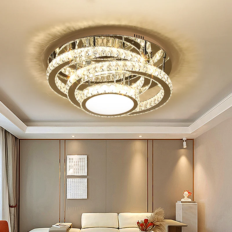 19,5"/23,5" brede LED-plafondlamp moderne ring helder rechthoekig geslepen kristallen inbouwlamp roestvrij staal Clearhalo