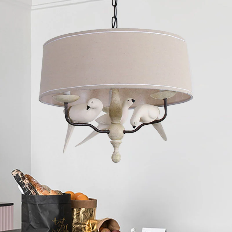 19,5"/23,5" brede ronde hangende hanglamp Scandinavische stof 3 hoofden vlassen kroonluchter verlichting Clearhalo