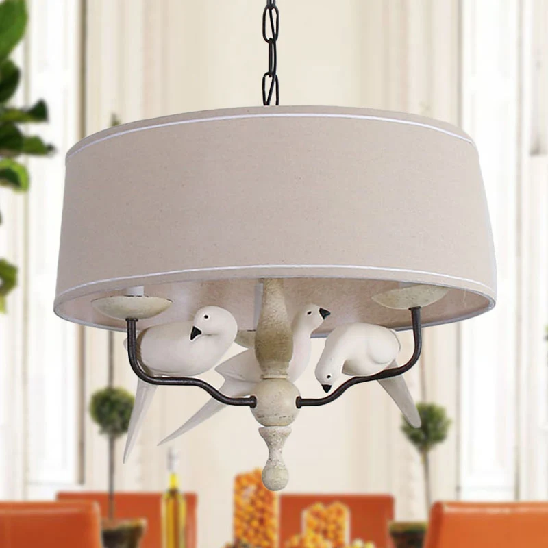 19,5"/23,5" brede ronde hangende hanglamp Scandinavische stof 3 hoofden vlassen kroonluchter verlichting Clearhalo