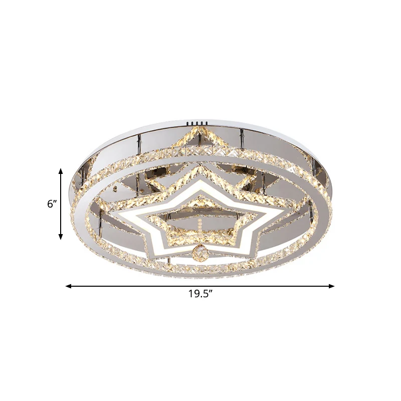 19,5"/23,5" W Star semi-inbouwmontage minimalistisch geslepen kristal Great Room LED-plafondarmatuur chroom, warm/wit lich...