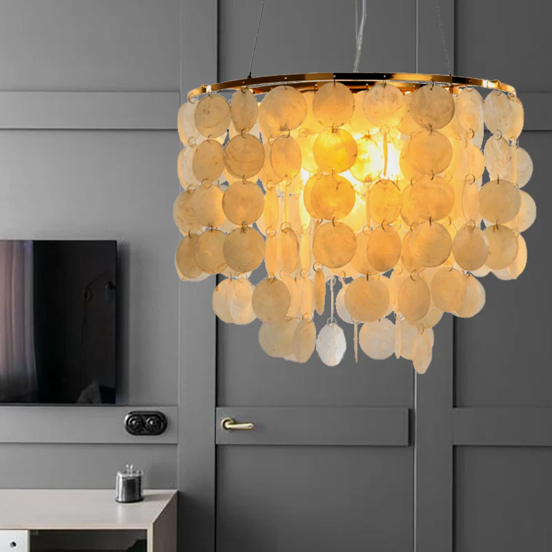 15 "/19,5"/27,5 "dia gelaagde kroonluchter hanglamp moderne shell 4 lampen witte hangende hanglamp Clearhalo