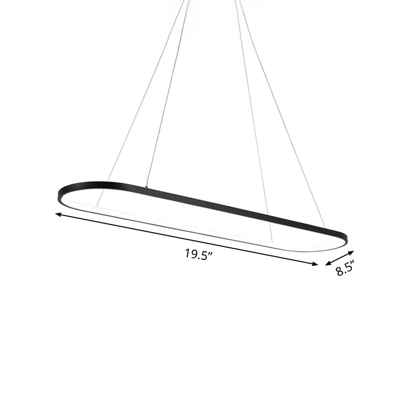 19,5"/27,5" W eetkamer LED-kroonluchter minimalisme zwarte hanglamp met elliptisch acrylframe Clearhalo