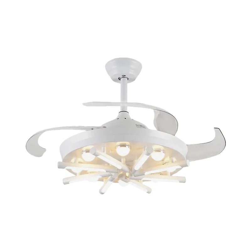 19-inch brede radiale semi-inbouwlamp modernisme metalen LED-slaapkamer hangende ventilatorlamp met 4 bladen Clearhalo