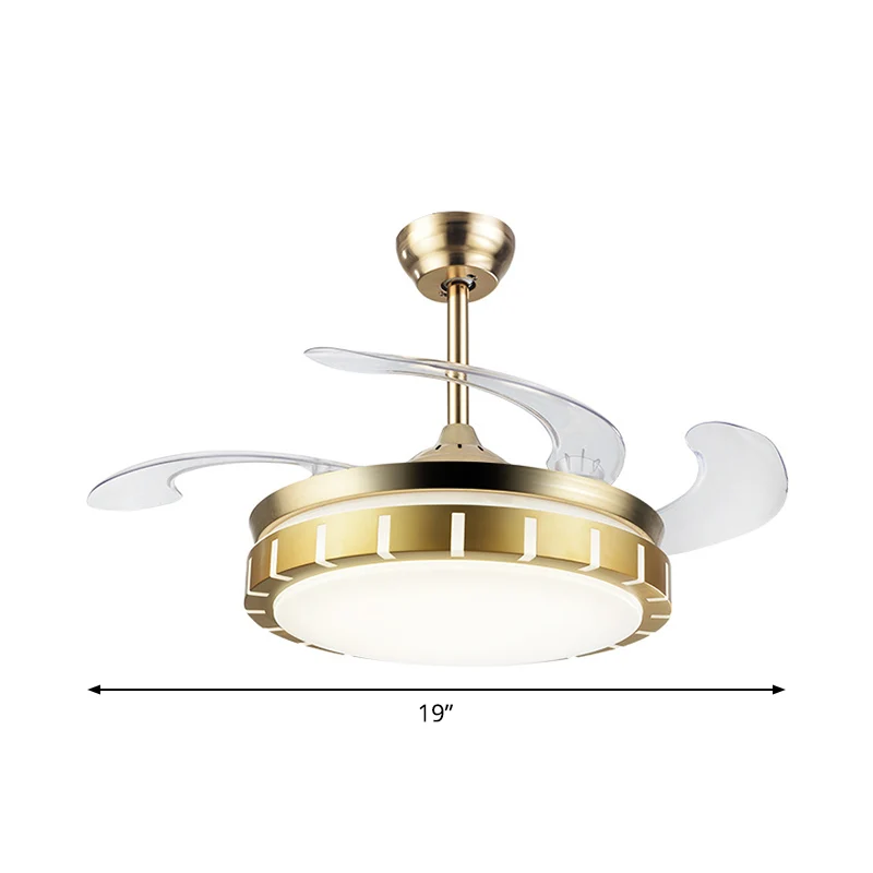 19-inch brede ronde schaduw hangende ventilator, lichte acryl LED-slaapkamer, half vlak met 4 bladen Clearhalo