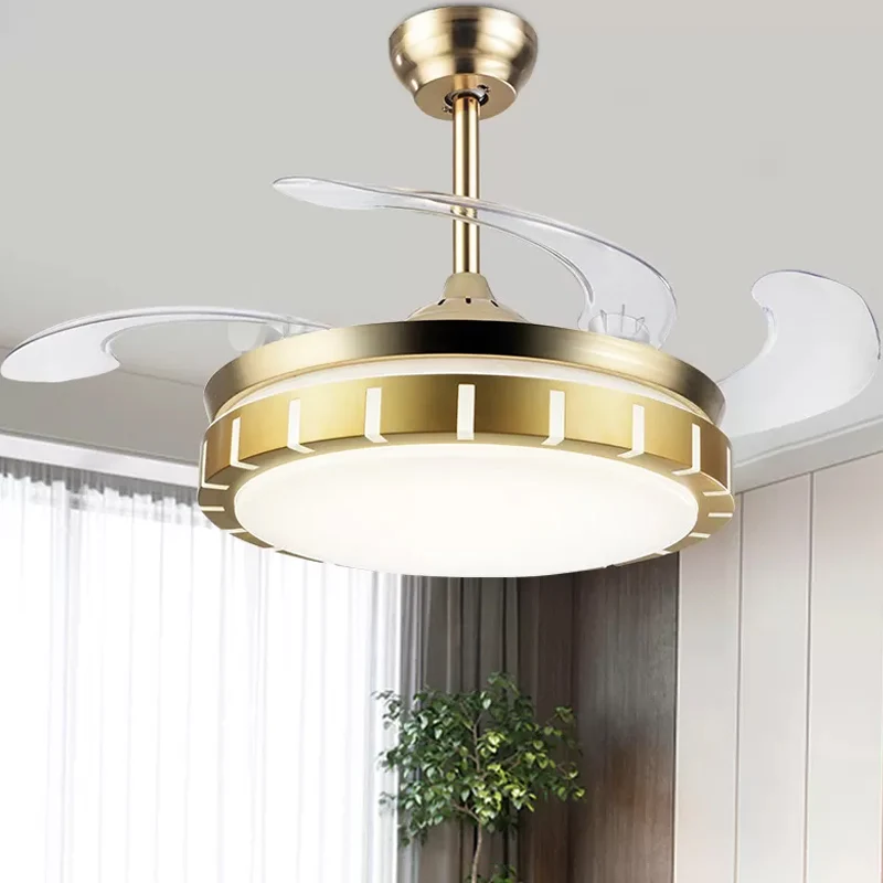 19-inch brede ronde schaduw hangende ventilator, lichte acryl LED-slaapkamer, half vlak met 4 bladen Clearhalo