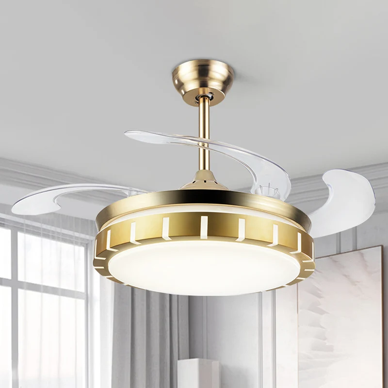 19-inch brede ronde schaduw hangende ventilator, lichte acryl LED-slaapkamer, half vlak met 4 bladen Clearhalo