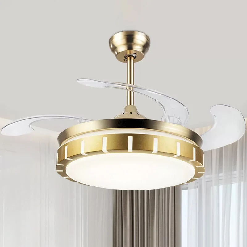 19-inch brede ronde schaduw hangende ventilator, lichte acryl LED-slaapkamer, half vlak met 4 bladen Clearhalo