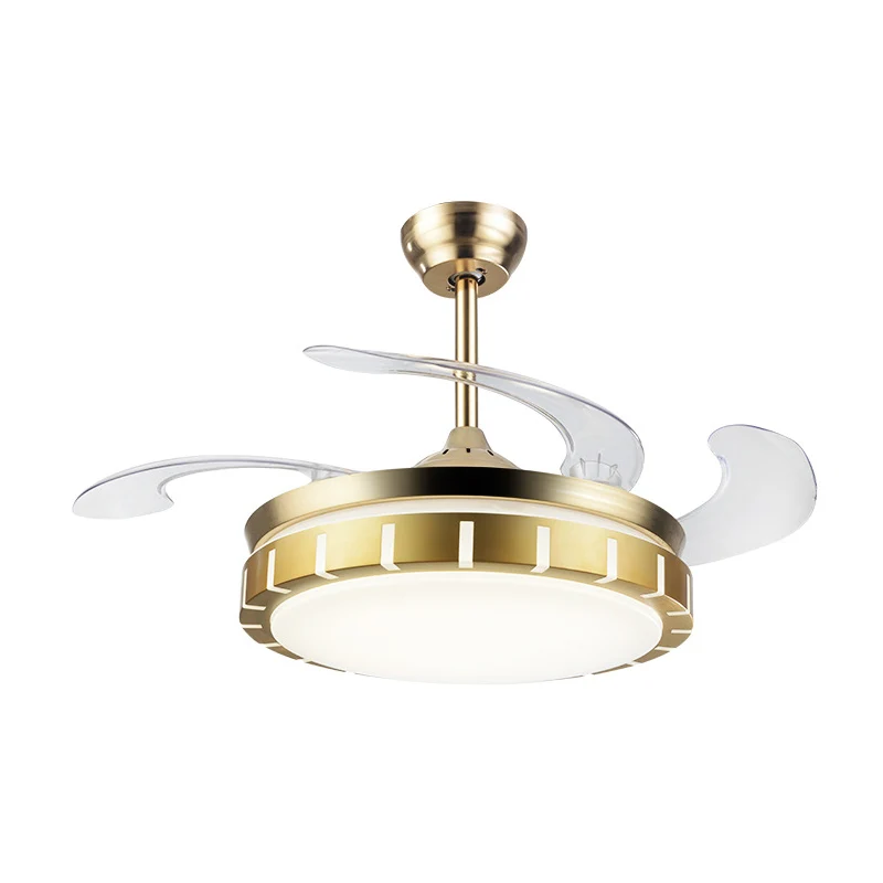 19-inch brede ronde schaduw hangende ventilator, lichte acryl LED-slaapkamer, half vlak met 4 bladen Clearhalo
