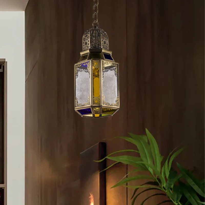 1-koppige hanglamp, vintage lantaarn, metalen hangende plafondlamp messing voor slaapkamer Clearhalo
