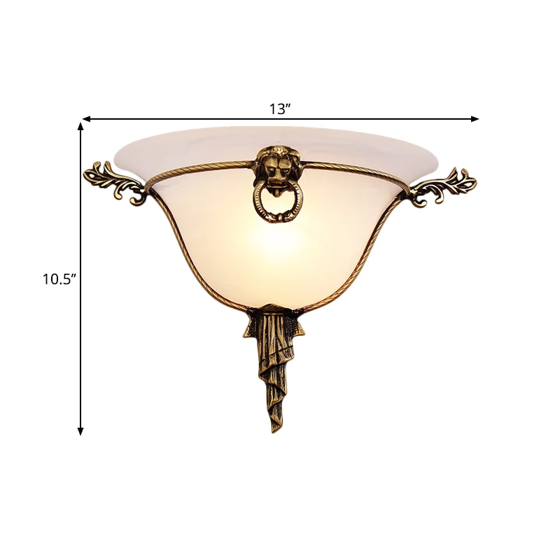 1-koppige koepelvormige schanslamp Traditionele messing matglazen wandmontageverlichting voor gang Clearhalo