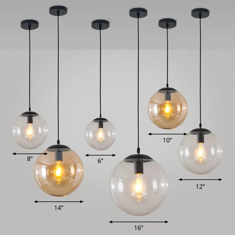 1-koppige restauranthanglamp Minimalistische plafondhanger met bolglazen kap Clearhalo