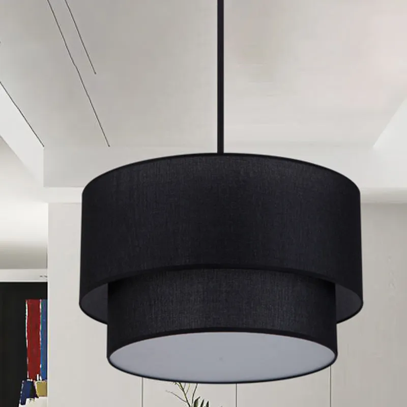 1-kops dinette plafond hanglamp moderne witte/vlas/zwarte hanglamp met dubbele trommel stoffen kap Clearhalo