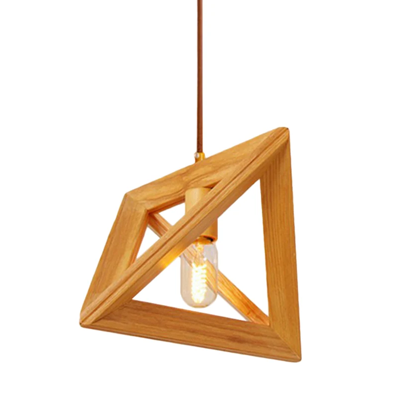 1-kops eetkamer plafondlamp moderne beige hanglamp met driehoekig houten frame Clearhalo