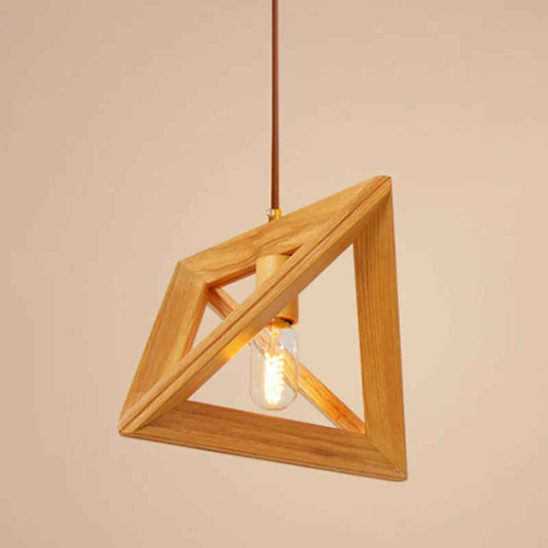 1-kops eetkamer plafondlamp moderne beige hanglamp met driehoekig houten frame Clearhalo