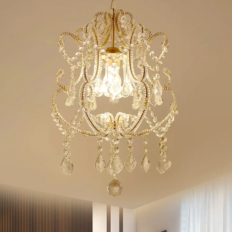 1-kops lantaarn met neerwaartse verlichting, eigentijdse afgeschuinde kristallen hanglamp champagne/koffie met ronde arm C...