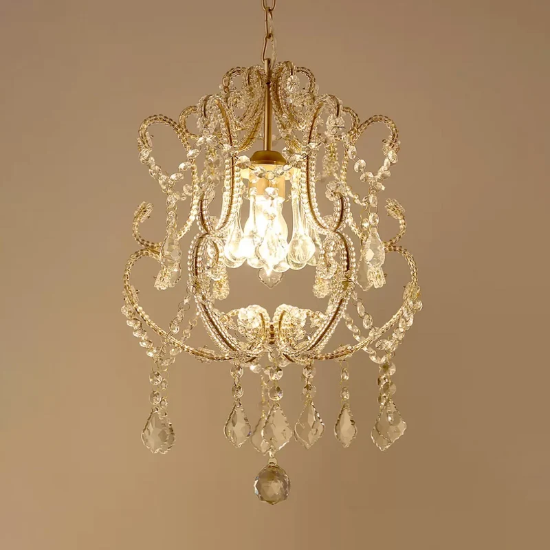 1-kops lantaarn met neerwaartse verlichting, eigentijdse afgeschuinde kristallen hanglamp champagne/koffie met ronde arm C...