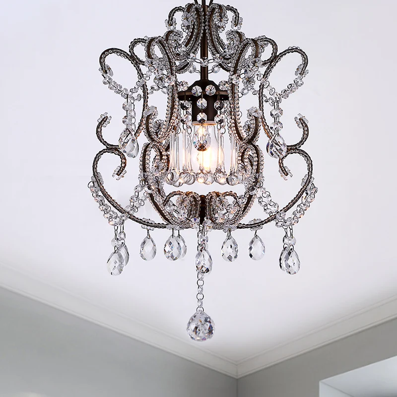 1-kops lantaarn met neerwaartse verlichting, eigentijdse afgeschuinde kristallen hanglamp champagne/koffie met ronde arm C...