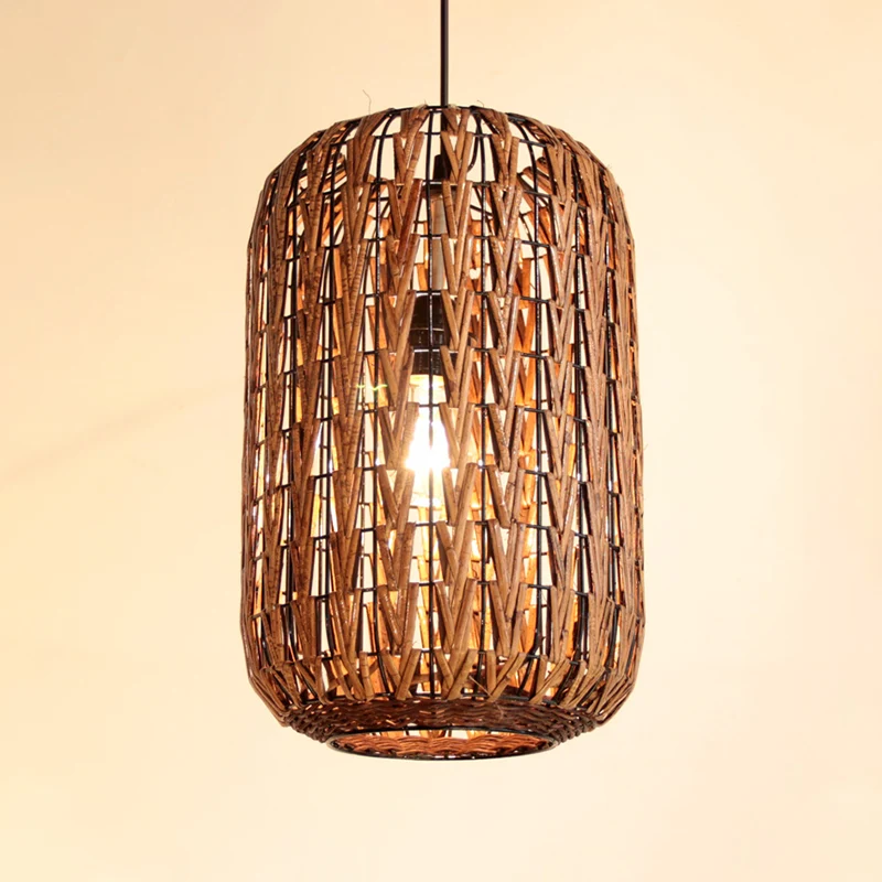 1-kops restaurantplafondlamp Aziatisch bruin hanglamparmatuur met tonrotankap Clearhalo