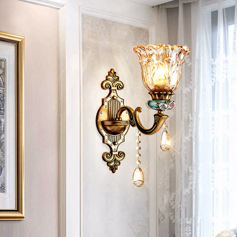 1-kops schanslamp eenvoudig bloemmotief kristallen prisma wandverlichting idee messing Clearhalo