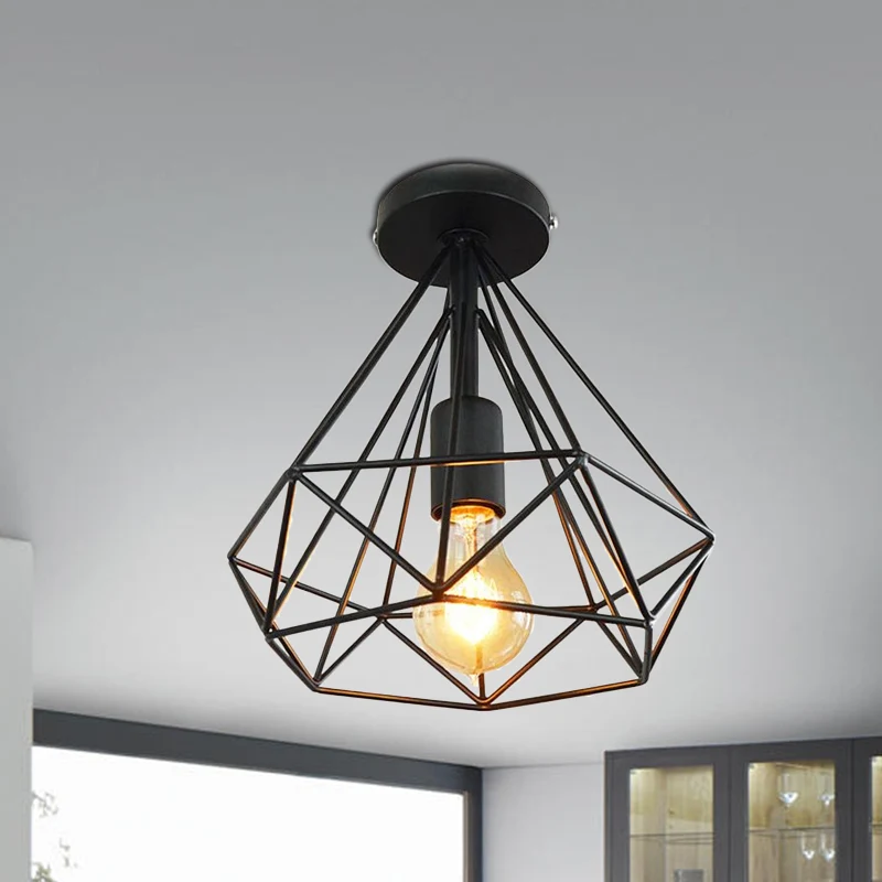 1-kops semi-inbouwlicht industrieel stijlvol Cage Diamond metallic plafondlamp zwart/wit voor slaapkamer Clearhalo