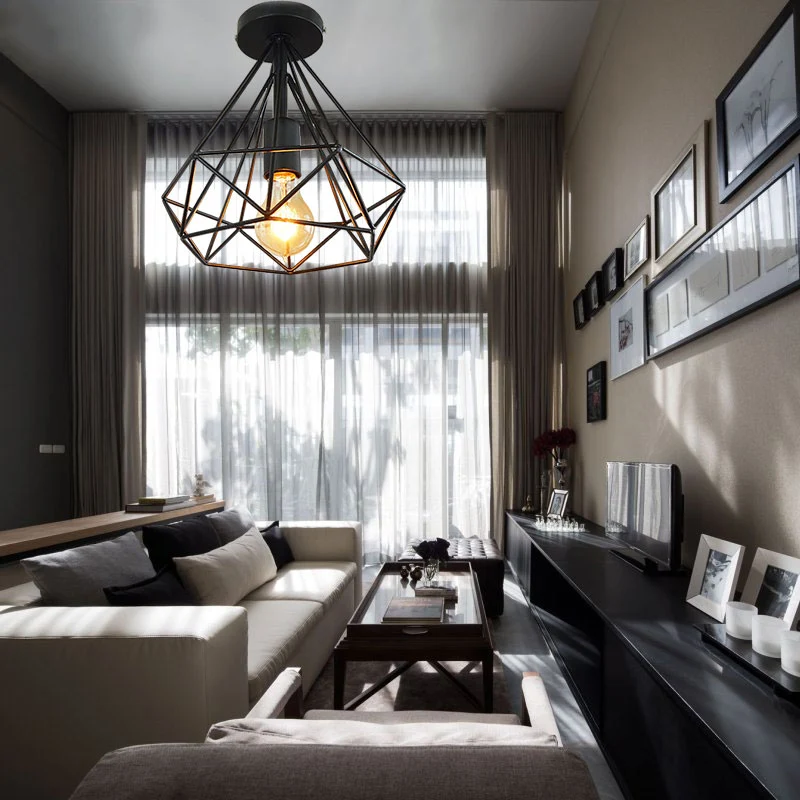 1-kops semi-inbouwlicht industrieel stijlvol Cage Diamond metallic plafondlamp zwart/wit voor slaapkamer Clearhalo