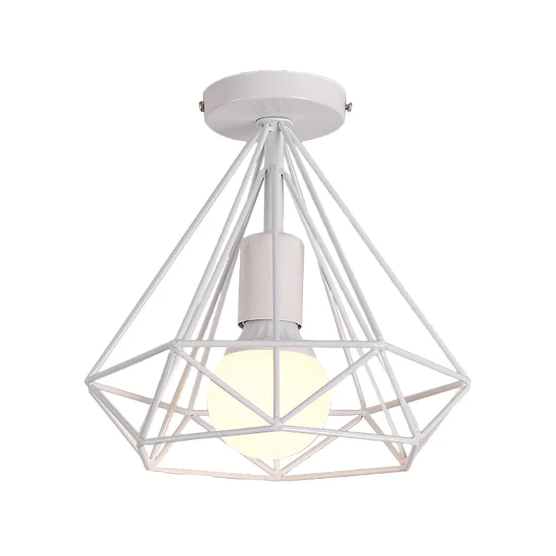 1-kops semi-inbouwlicht industrieel stijlvol Cage Diamond metallic plafondlamp zwart/wit voor slaapkamer Clearhalo
