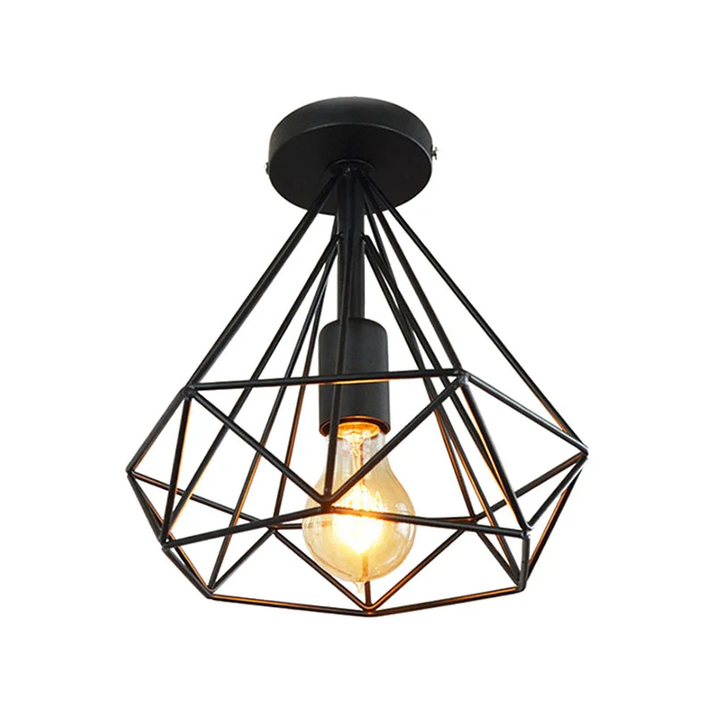 1-kops semi-inbouwlicht industrieel stijlvol Cage Diamond metallic plafondlamp zwart/wit voor slaapkamer Clearhalo