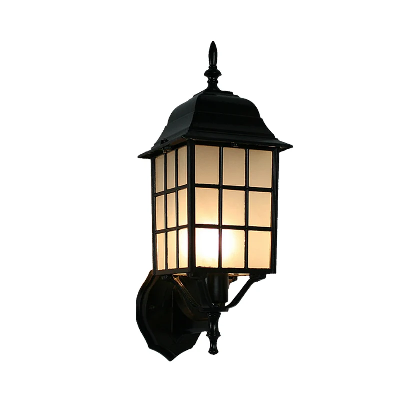 1-kops wandlamp landelijke rastervorm van aluminium met matglazen kap zwart Clearhalo