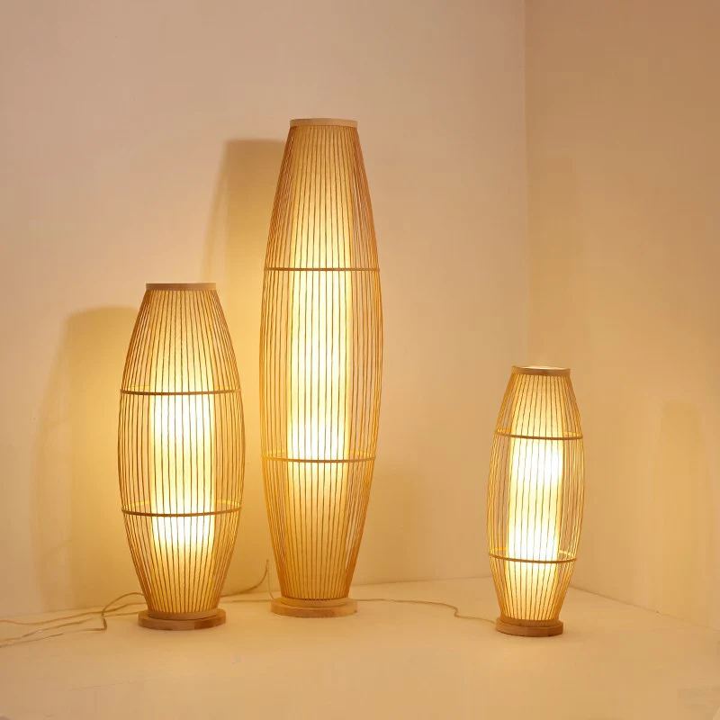 1-kops woonkamer vloerlamp moderne houten staande lamp met ovale bamboe kooikap Clearhalo